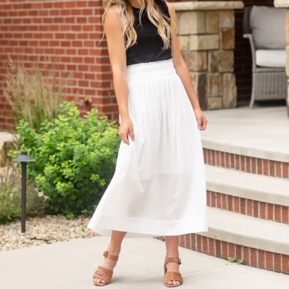 P cill Inherit Clothing Company Classic White Textured Cotton Lined Midi Skirt M - Picture 5 of 16